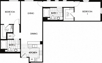 Floor plan for 2 beds, 2 baths, 1187 sqft